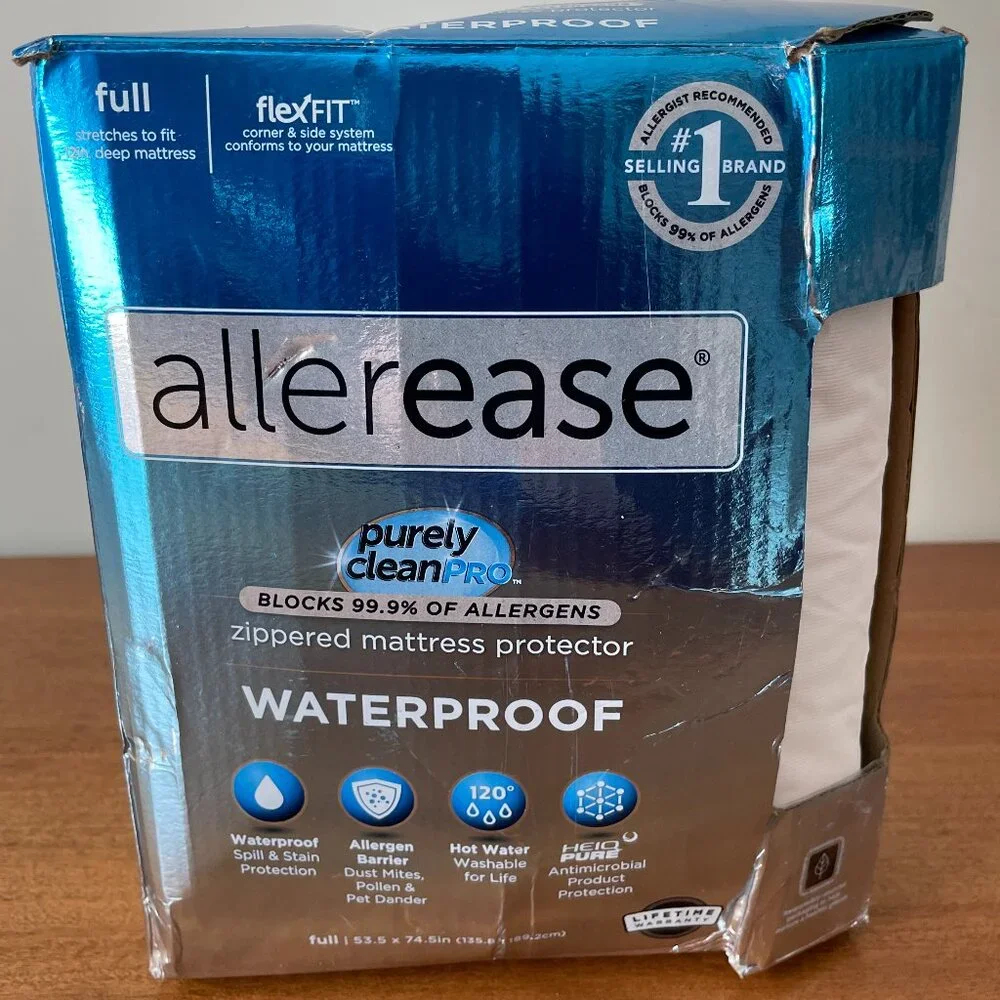 NEW AllerEase Waterproof FULL Polyester Zip Allergy Mattress Protector, Warranty